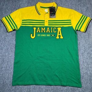 Show Off Clothing Jamaica Flag T-Shirt Men's Large NWT Yellow Green Embroidered